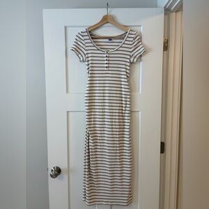Old Navy Striped Maternity Midi Dress in Cream and Brown